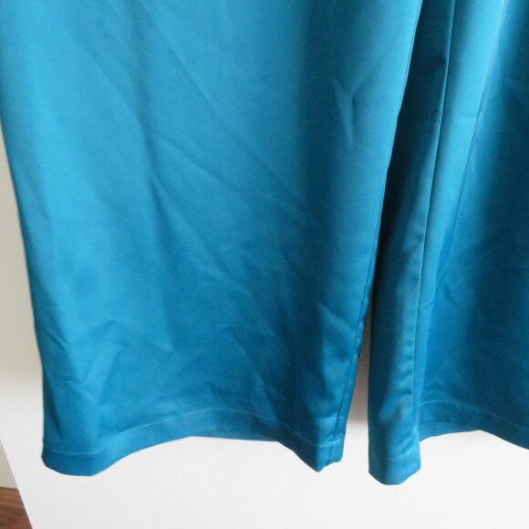 ZENA PRESLEY Teal Satin Palazzo Wide Leg Pants Drapey - Women's Size M - Picture 6 of 15